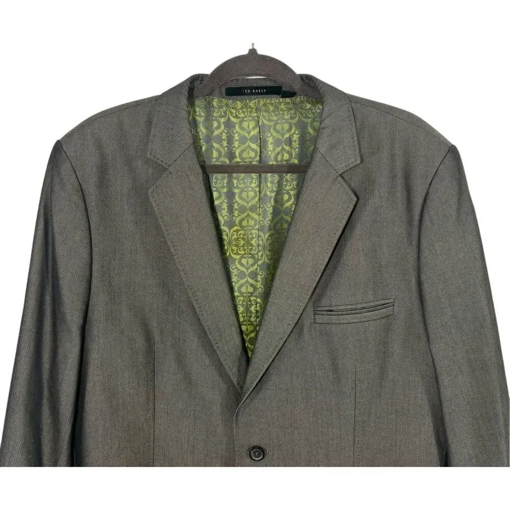 Ted Baker Two Button Jacquard Lined Blazer Gray Notched Lapel Men’s 46